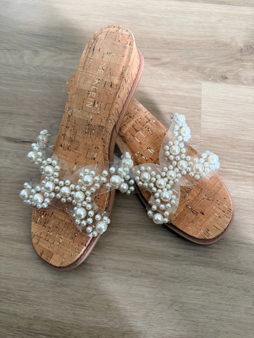 Anne Klein Briana Pearl-Embellished Cork Slide Sandals - Women